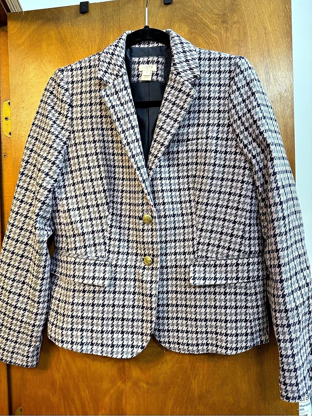 J.Crew Regent Blazer in Houndstooth Tweed Pink & Blue Size 8